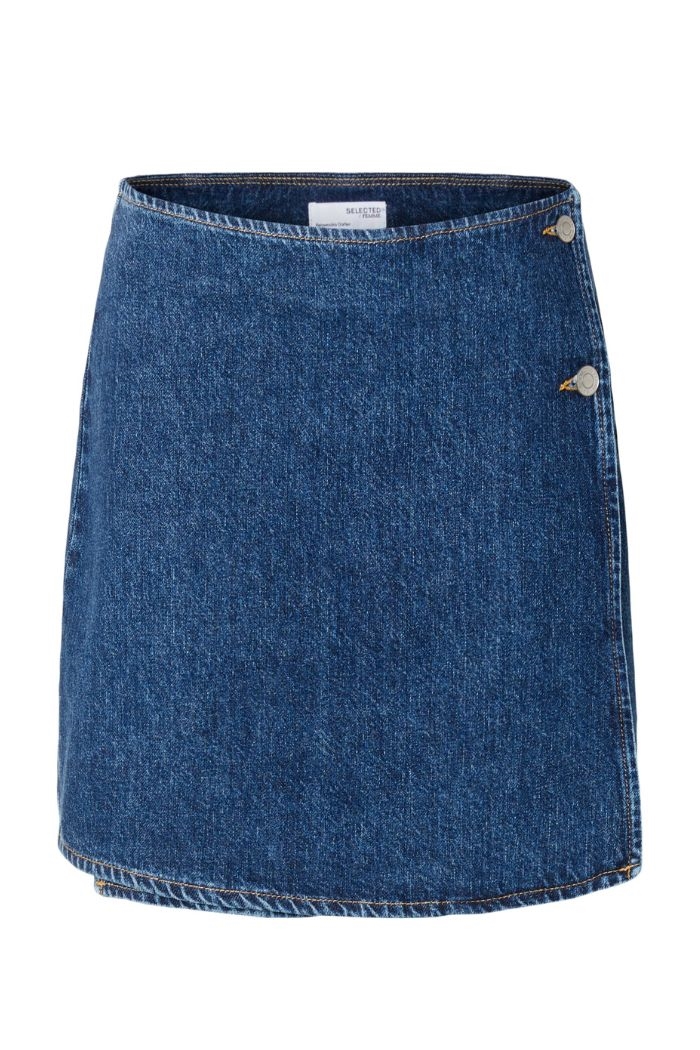 Claire MW wrap denim skirt, Medium blue melange